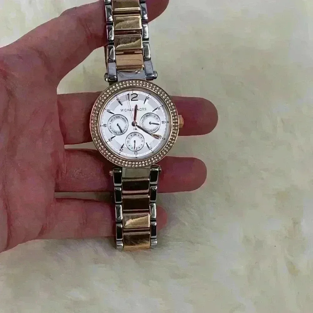 MICHAEL KORS Silver and Rose Gold Band Watch